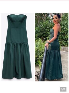 ZARA GREEN TOPSTITCHED DRESS